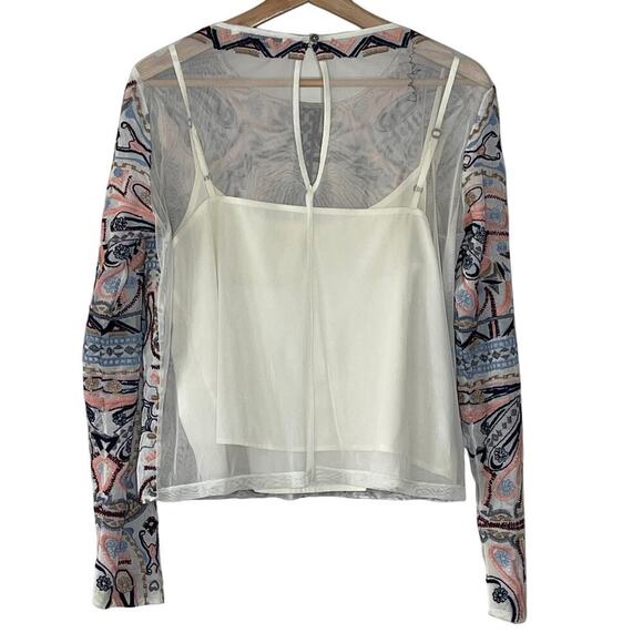 ABERCROMBIE & FITCH CROP EMBROIDERED MESH TOP SIZE L - Picture 2 of 8